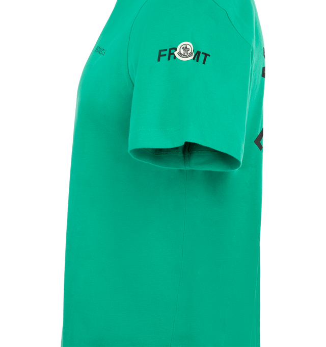 Image 3 of 3 - GREEN - Moncler x FRGMT by Hiroshi Fujiwara collection- Maxi Logo Cotton T-Shirt featuring ribbed collar, cotton jersey, short sleeves, printed logo details and loose fit. 100% cotton.