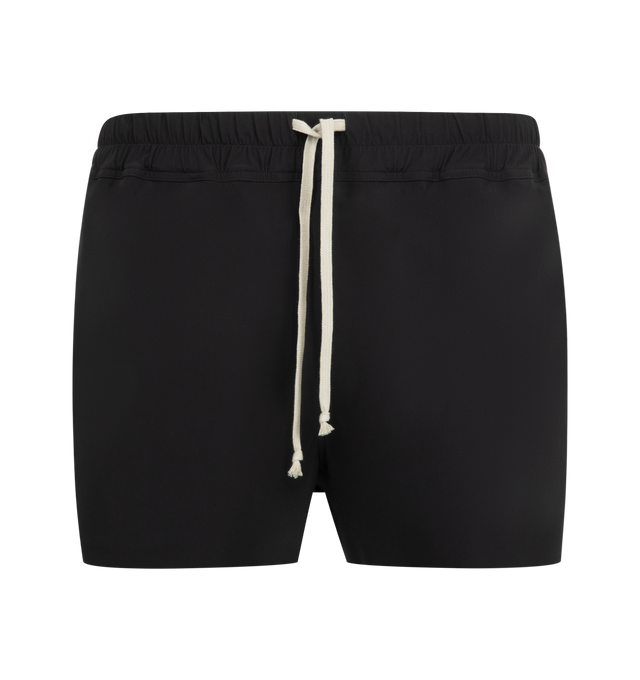 Image 1 of 3 - BLACK - RICK OWENS Boxer Swim Shorts featuring nylon poplin swim shorts, drawstring at elasticized waistband and vented side seams. 79% nylon, 21% elastane. Made in Italy.