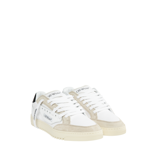 Image 2 of 5 - WHITE - OFF-WHITE 5.0 Sneaker featuring suede panelling, contrasting heel counter, logo patch to the side, branded footbed, logo-print tongue, front lace-up fastening, signature Zip Tie tag, round toe and flat rubber sole. 60% leather, 40% cotton. Sole: rubber. 