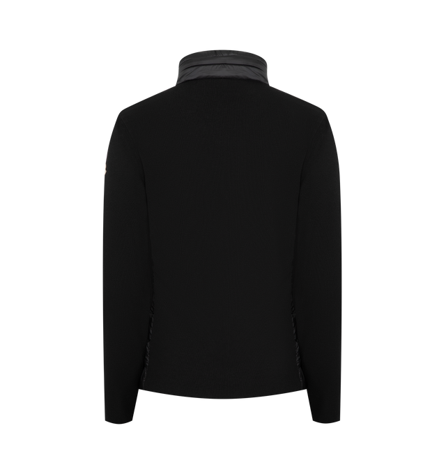 Image 2 of 4 - BLACK - MONCLER Zip-Up Cardigan featuring longue saison lining, down-filled longue saison front, stand collar and zipper closure. 100% polyamide/nylon. 100% virgin wool. Padding: 90% down, 10% feather.