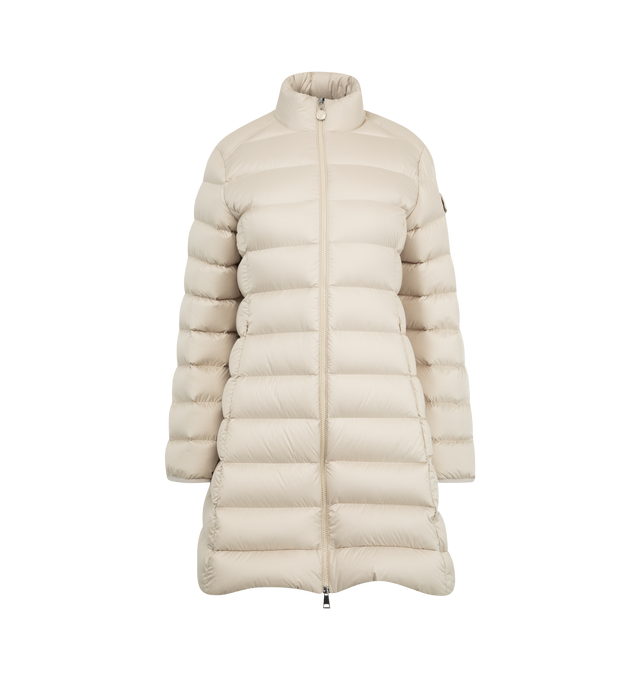 Image 1 of 3 - WHITE - MONCLER Igesse Mid-Length Down Jacket featuring microfiber lining, down-filled, zipper closure, zipped pockets and sleeve pocket with snap button closure. 100% polyester. Padding: 90% down, 10% feather.