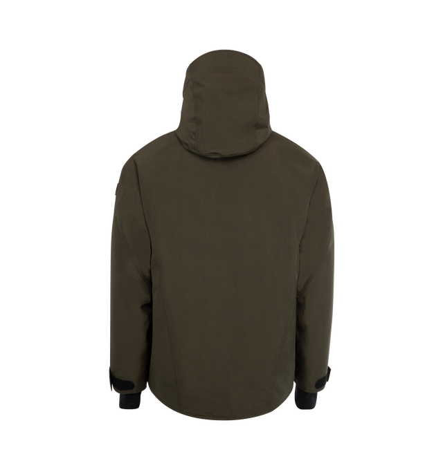 Image 2 of 3 - GREEN - MONCLER GRENOBLE Lambir Jacket featuring lightweight nylon, attached drawcord hood, long-sleeves with tab cuffs, snap button, zipper closure, zipper sleeve pocket and waist pockets. 100% polyamide. Lining: 89% polyester, 11% elastane.