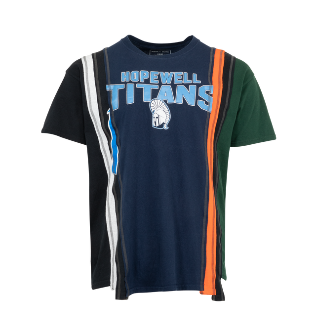 Image 2 of 4 - MULTI - NEEDLES 7 Cut Wide T-Shirt featuring short sleeves, crew neck and constructed from multiple vintage t-shirts. 100% cotton.