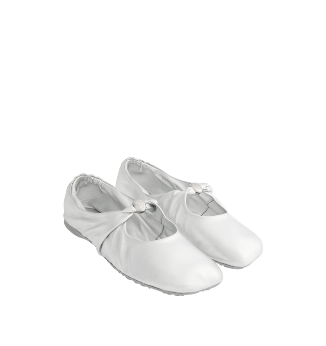 Image 2 of 4 - SILVER - LOEWE Pebble Soft ballerina in supple laminated nappa lambskin with a flexible upper engineered for extra comfort, featuring a metallic pebble with an Anagram engraved detail, a signature petal toe shape, engraved Anagram on pebble, padded leather insole and anagram embossed rubber outsole. Laminated lambskin. Made in Italy.