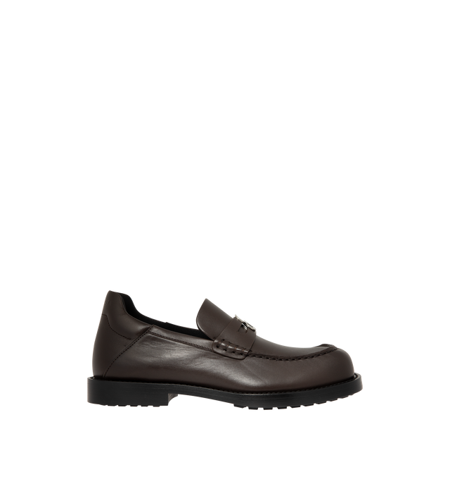 Image 1 of 4 - BROWN - Balenciaga Womens Comfy Loafers are crafted from smooth moka leather. Feature a slip-on silhouette, round toe, metallic detail across the vamp, thick sole, and leather construction designed to develop a natural patina over time. Main Material: Leather; Sole: Leather. Made in Italy.