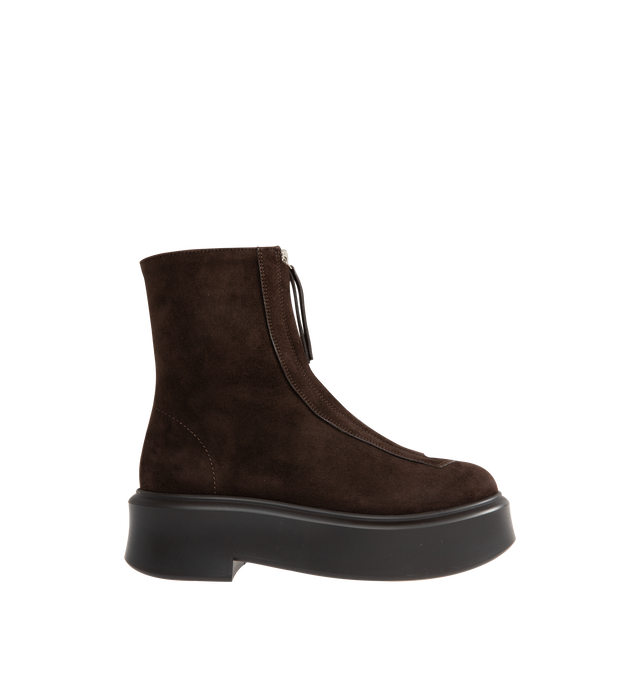 Image 1 of 4 - BROWN - THE ROW Suede Zipped Platform Boots featuring a zip closure at vamp and rubber platform. Leather lining, suede upper, rubber sole. Made in Italy.