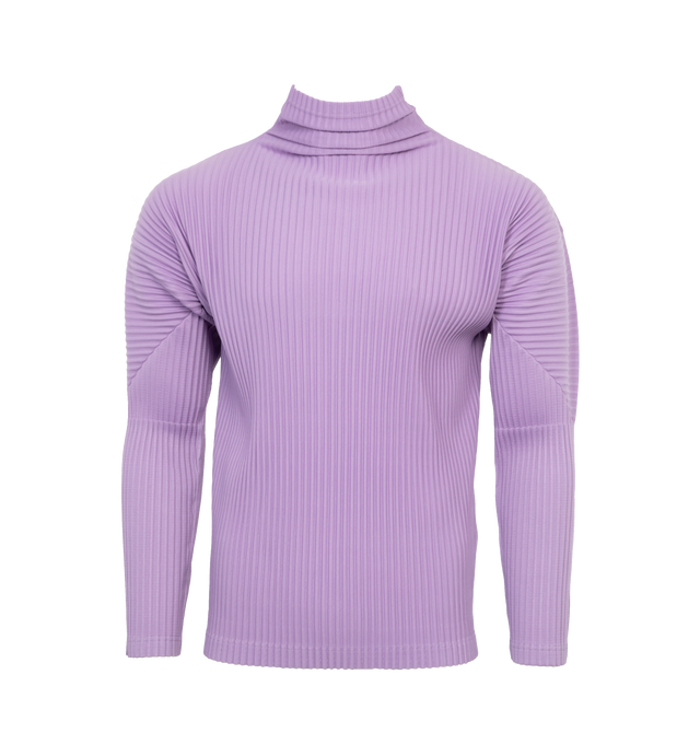 Image 1 of 3 - PURPLE - ISSEY MIYAKE COLOR PLEATS SHIRT featuring pleats, straight fit, long sleeves, and a high neck. 100% polyester. 