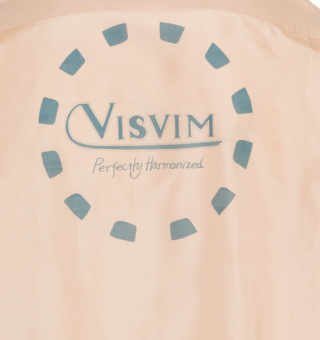 Image 4 of 4 - PINK - VISVIM Crosby Silk Shirt featuring short sleeves, spread collar, button front closure, patch pocket on chest and logo on front and back. 100% silk.  