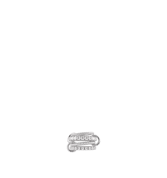 Image 1 of 1 - SILVER - SPINELLI KILCOLLIN Alix Platinum Pav Ring featuring bands and connectors in the highest quality platinum, each component of the Alix is studded with hand-selected white diamonds. Bands: Platinum. 1.7mm gauge platinum band, 3.6mm gauge platinum band, 2.3mm gauge platinum band, 2.8mm gauge platinum band. Stones: White diamonds (approx. 6.31 cttw). Connectors: Platinum with pav white diamonds. Hirshleifers offers a range of pieces from this collection in-store. For personal consultation