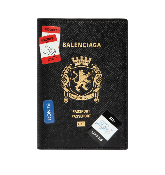 Image 1 of 3 - BLACK - BALENCIAGA Passport Holder featuring prints with all-over logo and inner card holder. 100% calfskin. Made in Italy.