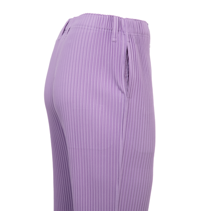 Image 3 of 4 - PURPLE - ISSEY MIYAKE TWEED PLEATS PANTS featuring a straight shape, full-length hem, elastic waist and two pockets. 100% polyester. 