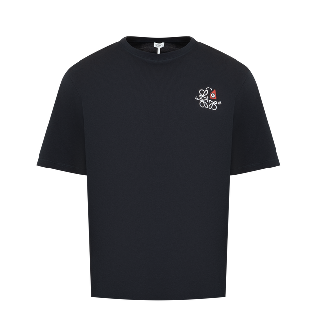 Image 1 of 2 - NAVY - LOEWE Loose fit T-shirt in lightweight cotton featuring a cat eye and Anagram embroidery on the chest, loose fit, regular length, crew neck and ribbed collar. Cotton. Made in Portugal.