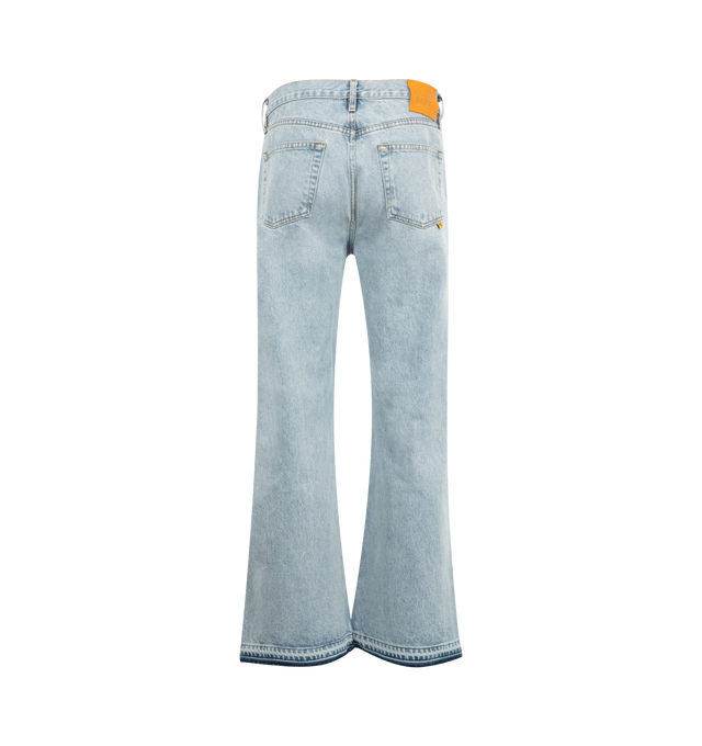 Image 2 of 3 - BLUE - GALLERY DEPT. Melrose Pant featuring released raw hem, loose fit, 5 pocket style and button zip closure. 100% cotton. Made in USA.