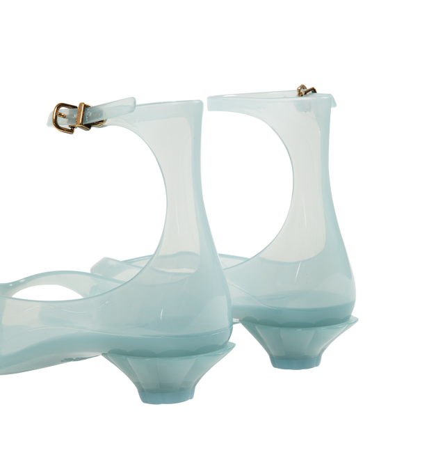 Image 3 of 4 - BLUE - CHLOE Jelly Sandal featuring transparent TPU, thong front with a distinctive wavy sole, shell-shaped heel, adjustable, buckled ankle strap and an oversized tonal Chlo logo on the sole. Sandal heel height: 1". Upper: TPU. Heel: polycarbonate.