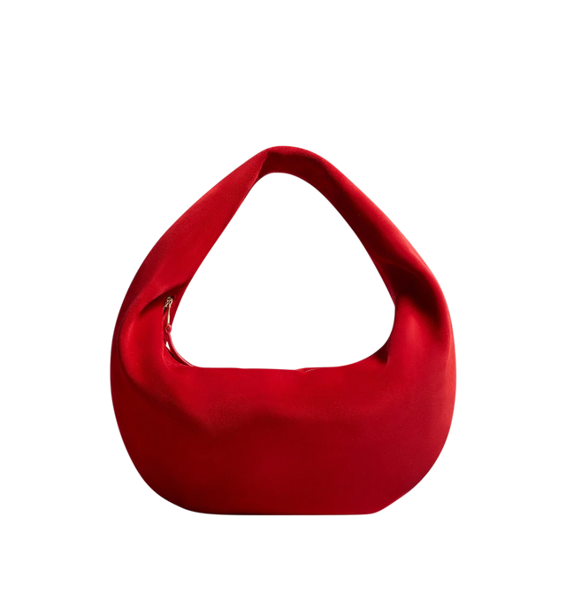 Image 1 of 5 - RED - Khaite Olivia slouchy zip-top hobo bag in velvety suede. With integrated strap to wear over the shoulder or carry by hand. Signature hardware at zipper pull. Suede (100% kid leather). Made in Italy.