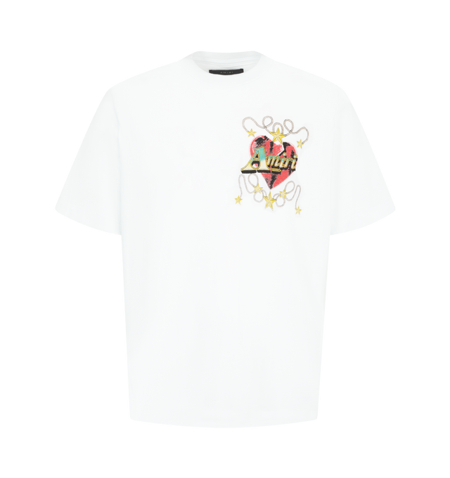 Image 1 of 2 - WHITE - Amiri Men's Heart Oversized Tee is crafted from soft cotton and features a relaxed oversized silhouette detailed with graphics across the front and back. Main Material: Cotton. Fit: Oversized. Details: Graphic Prints at Front and Back.