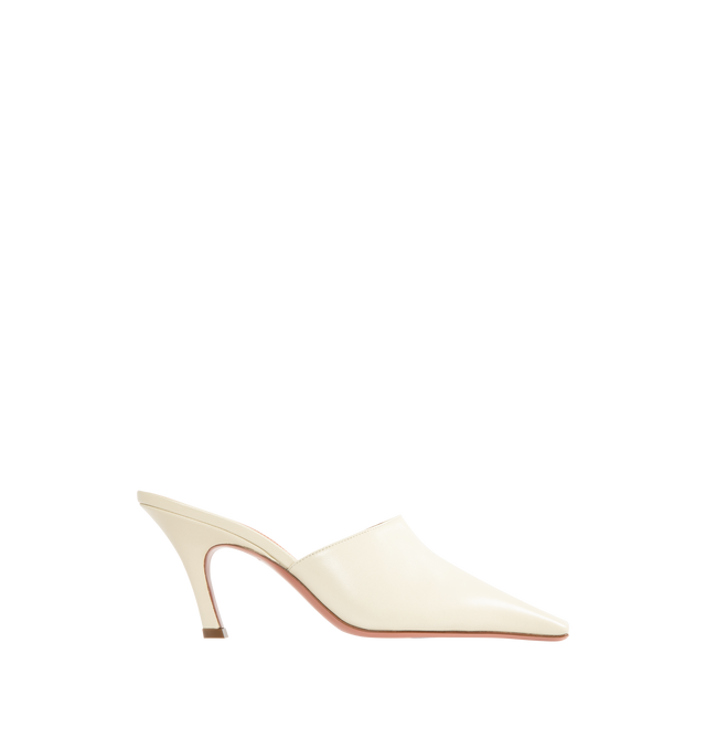 Image 1 of 4 - WHITE - AMINA MUADDI Jamie Mule 80 featuring 80mm slanted heel, slip-on mule style and pointed toe. 100% lamb nappa. Lining: 100% kid lining. Sole: 90% calfskin, 10% TPU. Made in Italy.