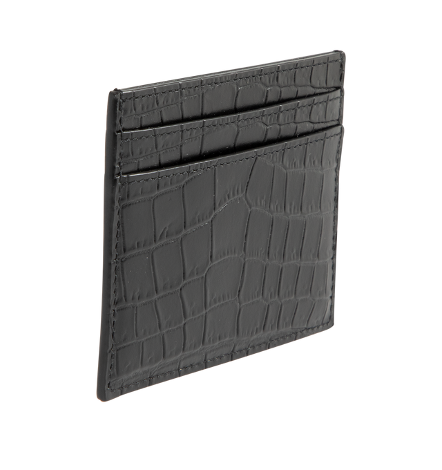 Image 2 of 3 - BLACK - SAINT LAURENT Croc Embossed Card Case has four card slots and one slip pocket. 3.9 x 3.1 x 0.1 inches. 100% leather. Made in Italy.