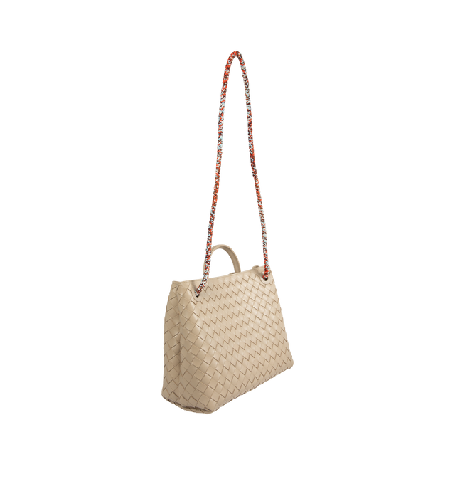 Image 3 of 4 - NEUTRAL - BOTTEGA VENETA Andiamo Bag featuring intrecciato leather, top-handle, multicolor sliding cross-body strap, compartmented interior with one zipped pocket, one open pocket and magnetic closure. Lambskin. Made in Italy.