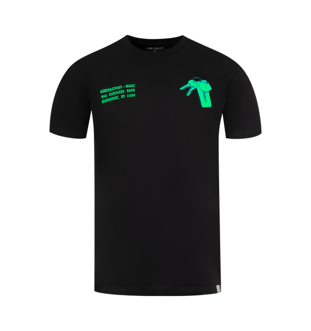 Image 1 of 2 - BLACK - CARHARTT WIP x Hirshleifers Tee featuring short sleeves, crew neck and graphic on front and back.