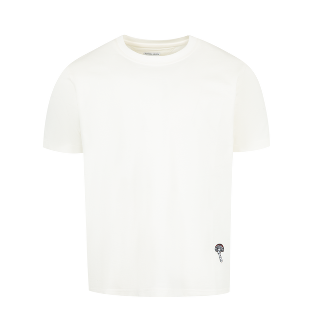 Image 1 of 2 - WHITE - Pima Cotton Jersey T-Shirt featuring short sleeves, crew neck, mushroom rmbroidery detail and regular fit. 100% cotton. Made in Italy.