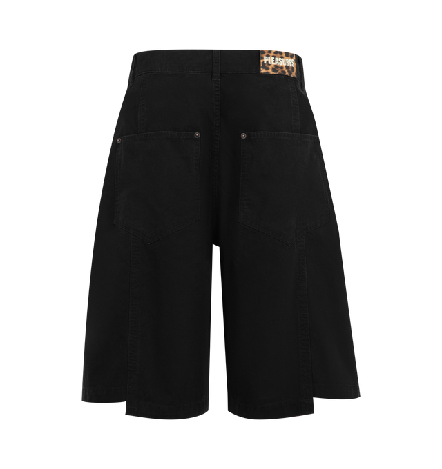 Image 2 of 3 - BLACK - Pleasures Mens Panelled Work Jorts are crafted from heavyweight cotton canvas. Feature panelled construction, stone-washed finish, and relaxed workwear-inspired styling. Main Material: 100% Cotton. Made in China