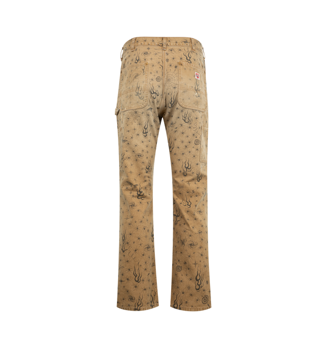 Image 2 of 3 - BROWN - SAINT MICHAEL Double Knee Pant Dr. Woo featuring zip button closure, 4 pocket styling, straight leg and print throughout.