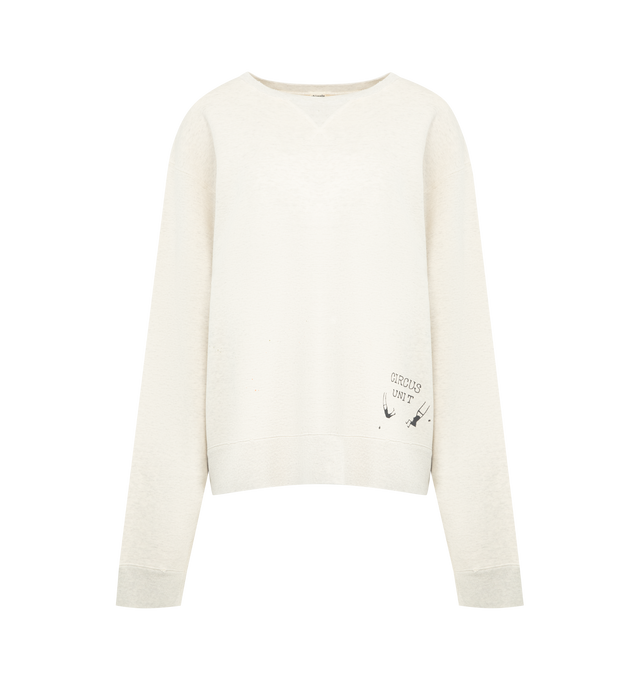 Image 1 of 3 - WHITE - CHIMALA Crew Sweat Top featuring crew neck, long sleeves, ribbed neck hem and cuffs and paint-splatter detailing. 100% cotton fleece. Made in Japan.