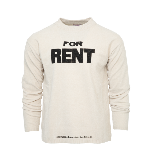 Image 1 of 4 - WHITE - ERL UNISEX FOR RENT SWEATER KNIT features crewneck, "for rent" graphicand pullover style. 100% polyester. 