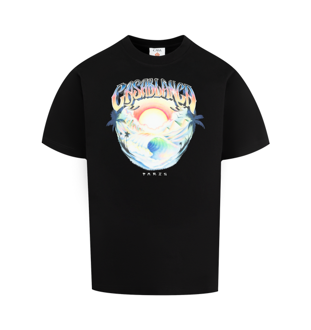 Image 1 of 2 - BLACK - CASABLANCA Oversized T-Shirt featuring crew neck, short sleeves, oversized fit and graphic on front. 100% cotton.