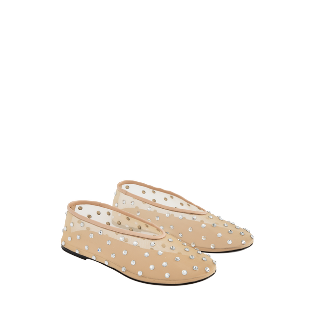 Image 2 of 4 - NEUTRAL - KHAITE Marcy Flat featuring sheer mesh, round-toe, Swarovski crystals and slip on. 15MM. 100% polyamide. Made in Italy. 