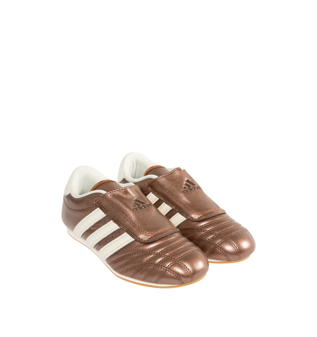 Image 2 of 5 - BROWN - ADIDAS Taekwondo Sneakers featuring a low-profile, slip-on design, leather upper that has a metallic sheen, super low-profile rubber outsole and regular fit.