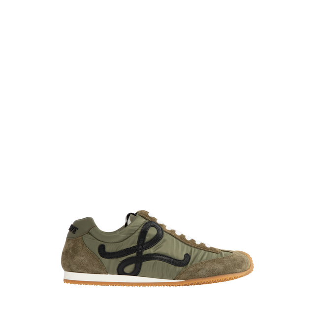 Image 1 of 5 - GREEN - LOEWE Ballet Runner 2.0 in nylon and calfskin featuring an asymmetrical toe shape, a sock-like internal structure, lightweight rubber outsole that extends to the toecap, L monogram at the side, embossed Anagram on the tongue and injected rubber LOEWE on the heel tab. Nylon/calf. Made in Italy.