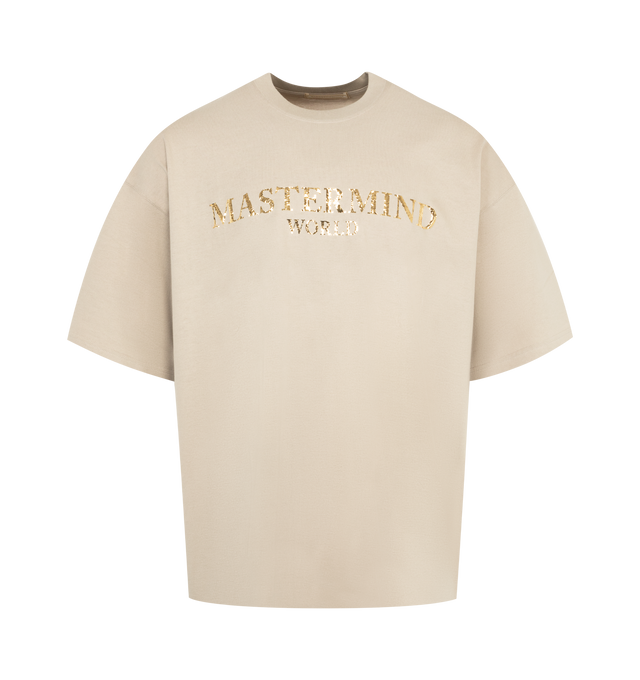 Image 1 of 2 - NEUTRAL - MASTERMIND JAPAN Mirror Logo Tee featuring regular fit, short sleeve, mirror logo on front, graphic on back and crew neck. 100% cotton.