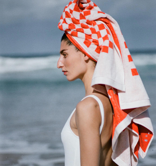 Image 2 of 6 - BROWN - BAINA x 1910 Heritage Beach Towel Set includes 4 Beach Towels (35 x 67 inches). 100% Organic Cotton. Referencing the legacy of Hirshleifers with deep tones of Tabac & Noir, giving a feeling of retro luxe, evoking a destination off the Italian coast, circa 1972. Generous in size and luxuriously soft, they create an enveloping embrace.  