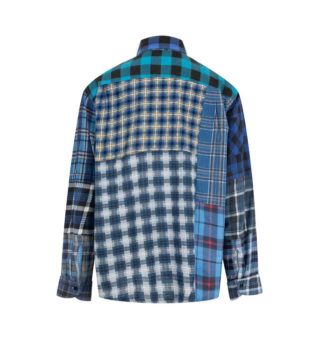 Image 8 of 8 - RED - Needles Men's Straight Hem Flannel Shirt is crafted from reworked cotton flannel and features a one-of-a-kind construction created from cut-and-sewn vintage flannel shirts. Designed with a straight hem, classic collar, button-front closure, chest pockets, and buttoned cuffs, each piece is unique and will vary in color, pattern, and panel placement. Main Material: 100% Cotton. Details: Reworked One-of-One Design, Straight Hem, Classic Collar, Chest Pockets, Buttoned Cuffs. Closure: Butto