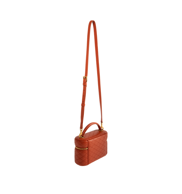 Image 2 of 3 - ORANGE - SAINT LAURENT Gaby Mini Vanity Bag featuring zip closure, one card slot, diamond quilted overstitching, leather top handle and detachable strap. 7.1" X 4.3" X 2.6". 100% lambskin. Made in Italy.