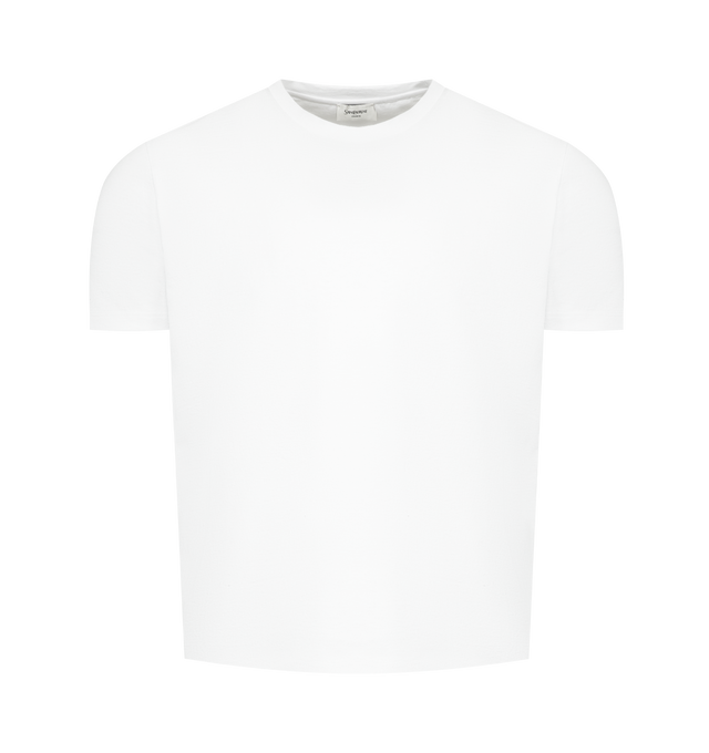 Image 1 of 2 - WHITE - SAINT LAURENT SMall Fit T-Shirt featuring short-sleeves, crewneck and fitted silhouette. Cotton. Made in Italy.