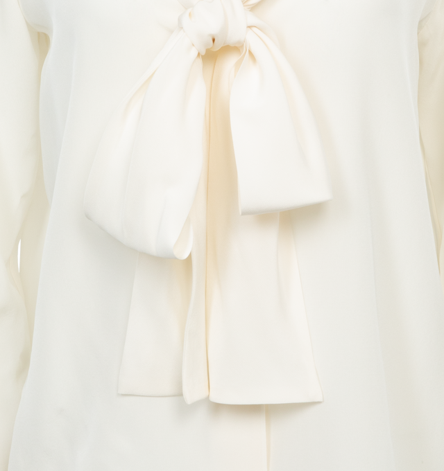 Image 3 of 3 - WHITE - NILI LOTAN ANGELIQUE TIE NECK BLOUSE featuring relaxed deep v, neck-tie blouse and exposed centerfront buttons. 100% silk. Made in USA. 