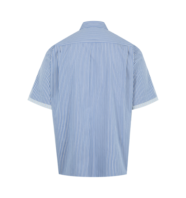 Image 2 of 3 - BLUE - SACAI Poplin Shirt featuring spread collar, short sleeves, button-front closure and paneled sides. Made in Japan.