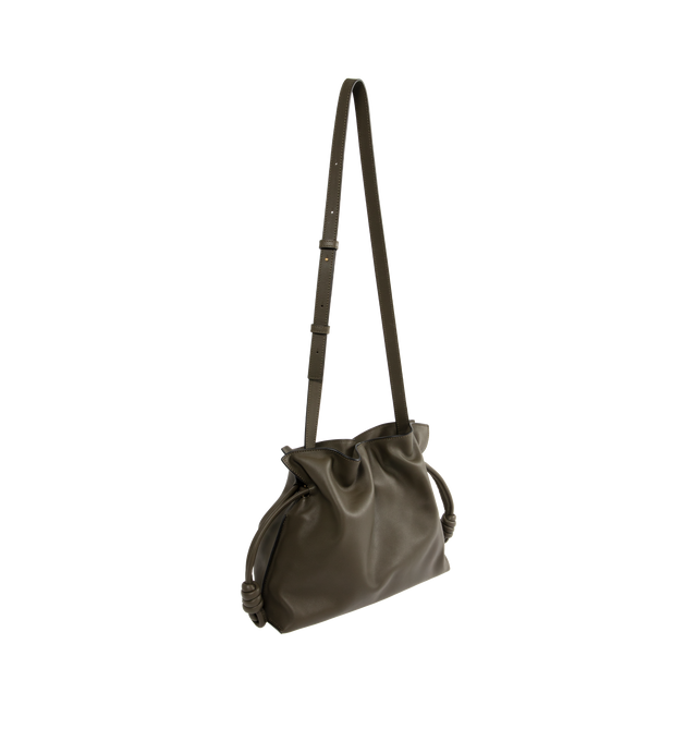 Image 2 of 3 - GREEN - LOEWE Flamenco Clutch featuring shoulder, crossbody or hand carry, detachable and adjustable strap, discreet magnetic closure, suede lining and LOEWE embossed. 9.6 x 11.8 x 4.1 inches. Nappa Calf. Made in Spain.
