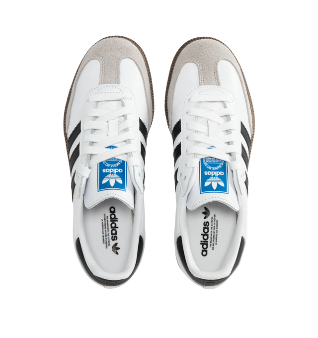 Image 5 of 5 - WHITE - ADIDAS Samba Classic Sneakers are a lace-up style with suede overlays, synthetic leather uppers, lightweight EVA midsole, and gum rubber outsoles. Unisex style in men's sizes.