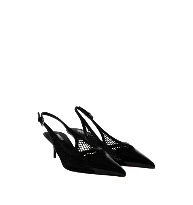 Image 2 of 4 - BLACK - ALAA Le Coeur 55 Mesh and Patent Leather Slingback Pumps featuring buckle-fastening slingback strap, pointed toe, mesh and patent-leather and kitten heel. 55MM. 