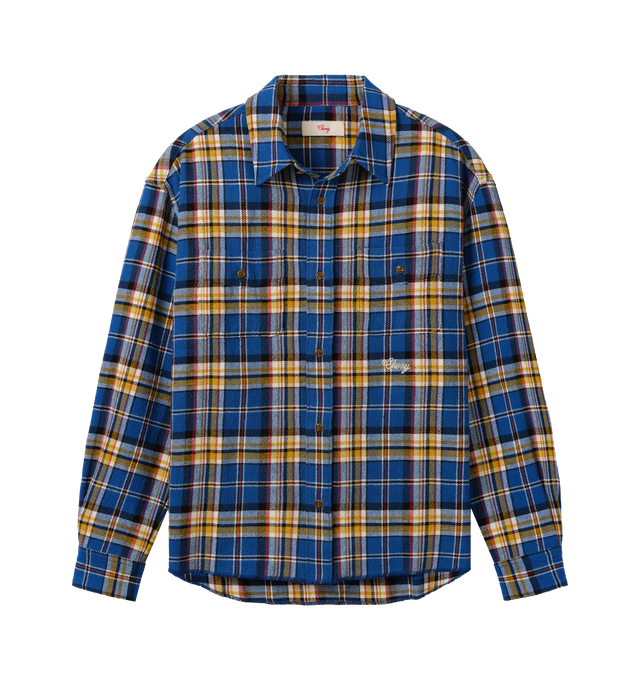 Image 1 of 6 - BLUE - Cherry LA Plaid Classic Shirt is crafted from cotton and features a custom brushed plaid pattern, a relaxed-fit silhouette, and classic Western-inspired detailing. Designed with embroidery beneath the wearer's left chest pocket and finished with four-hole cat-eye buttons, this versatile shirt combines heritage influences with everyday comfort. Main Material: Cotton.