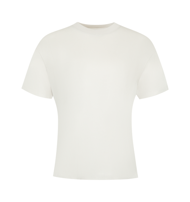 Image 1 of 2 - WHITE - Fear of God Essentials Womens Classic Tee is crafted from lightweight tri-blend jersey. Features a slim cropped fit, rib-knit crew neckline, short sleeves, puff-printed back graphic, and signature Essentials label at the back collar. Main Material: 53% Cotton, 40% Polyester, 7% Rayon. Imported.