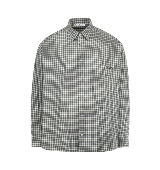 Image 1 of 2 - BLACK - ACNE Washed Flannel Check Shirt featuring cotton flannel, a washed check pattern, oversized fit, point collar, long sleeves, button barrel cuffs, chest patch pocket and button-front closure. 100% cotton.
