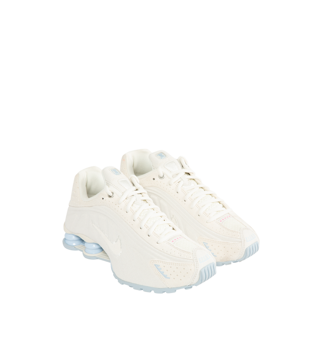 Image 2 of 5 - WHITE - NIKE Shox R4 SE Sneaker featuring synthetic, leather and textile upper, Nike Shox cushioning, circular Waffle outsole and laser perforations throughout.