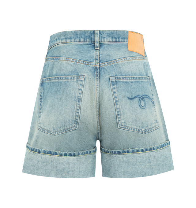 Image 2 of 3 - BLUE - R13 Nina Shorts featuring high-rise relaxed denim short with a thick cuffed hem in Italian selvedge denim. 100% cotton. Made in Italy.