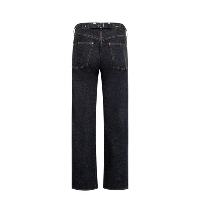Image 2 of 3 - BLUE - KAPTAIN SUNSHINE 1930 Straight Denim Pants featuring a high-rise, baggy straight fit, full length cut, 13.5oz selvedge denim woven from high quality sanforized (pre-shrunk) cotton, a button fly, 5-pocket construction and one wash finish. 100% cotton. Made in Japan.