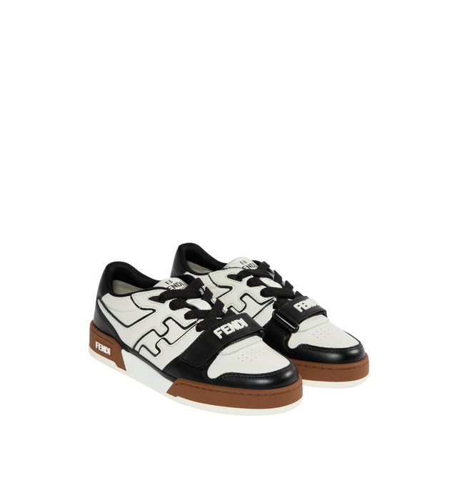 Image 2 of 5 - WHITE - FENDI Match Sneaker featuring low-top, lace-up and strap with Fendi lettering. Rubber sole with Fendi lettering on the side. Made in Italy. 